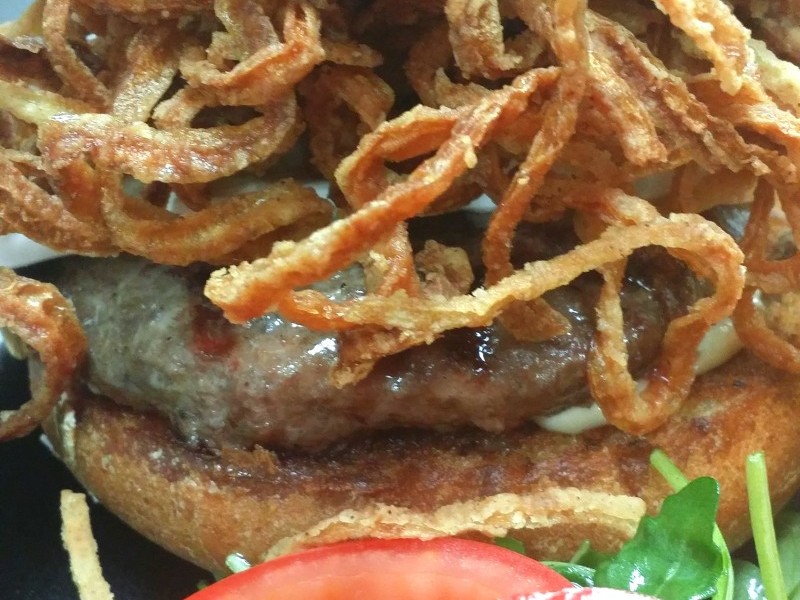 Hamburgers & Onion Rings Mixed Together, YUM YUM